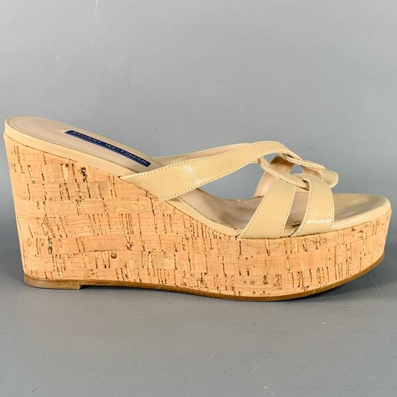 STUART WEITZMAN Size 7 Beige Textured Cork Platform Wedge Sandals - Picture 2 of 8